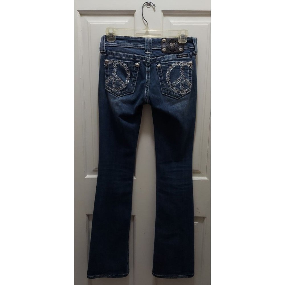 Miss Me Peace sign sz 25 boot Jeans Women's Distressed Denim  Blue